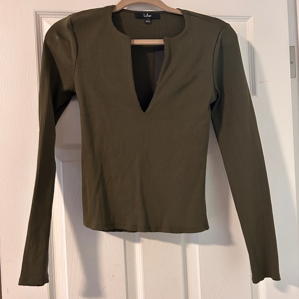 Lulu's Olive Green Ribbed Long Sleeve Top